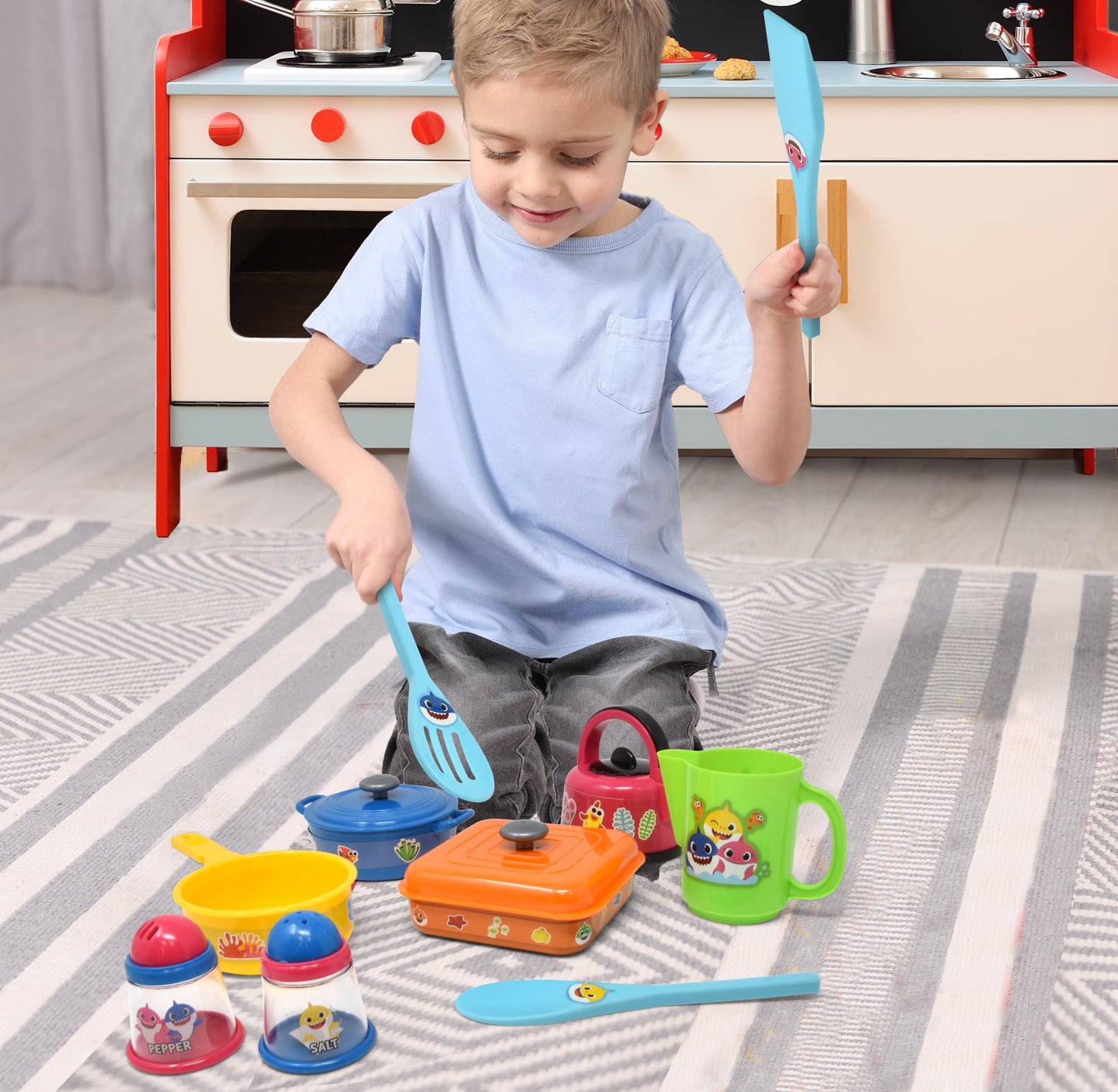 Baby Shark Pots and Pans Pretend Play Kitchen Set for Kids | Safe Toy Cooking