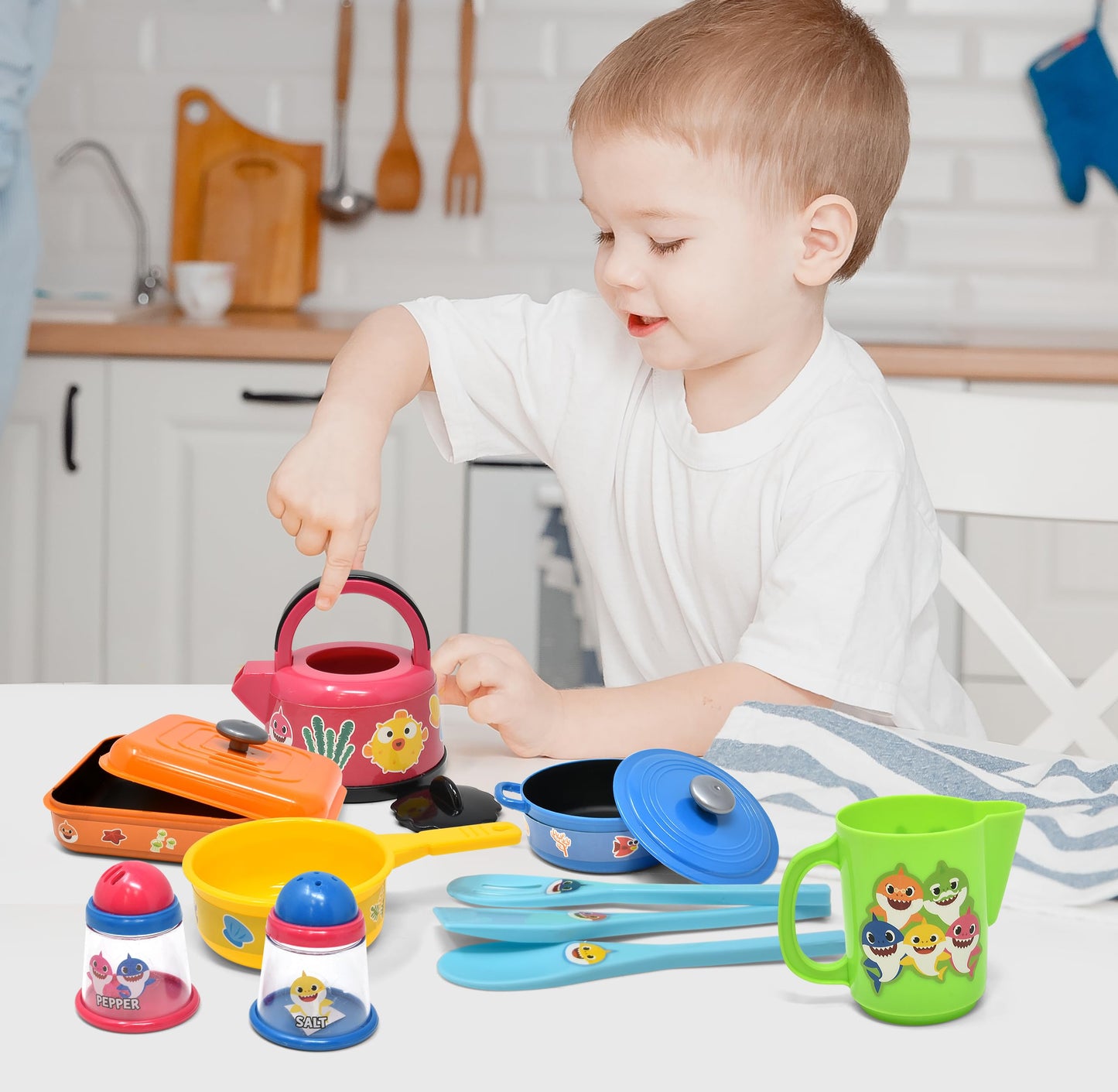 Baby Shark Pots and Pans Pretend Play Kitchen Set for Kids | Safe Toy Cooking