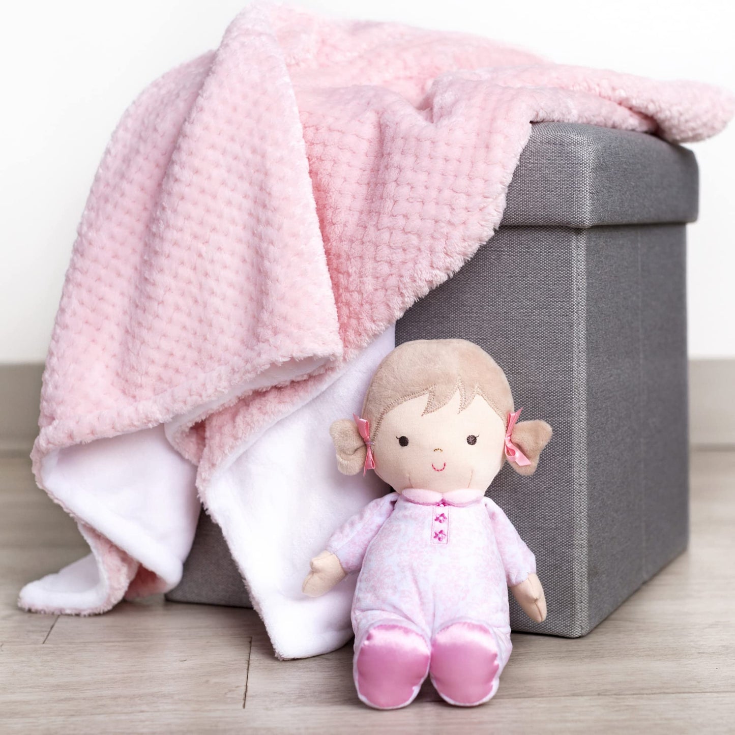 Baby Starters Little Me Plush Brigitte Doll with Rattle (11 inch) – Floral Pink Damask