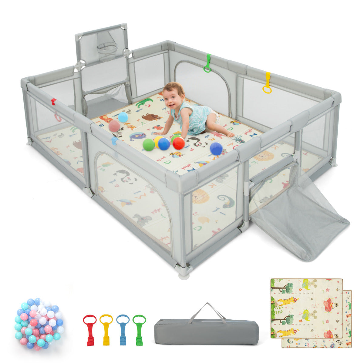 Baby Activity Play Set with Playpen Wooden Walker and Foam Climber