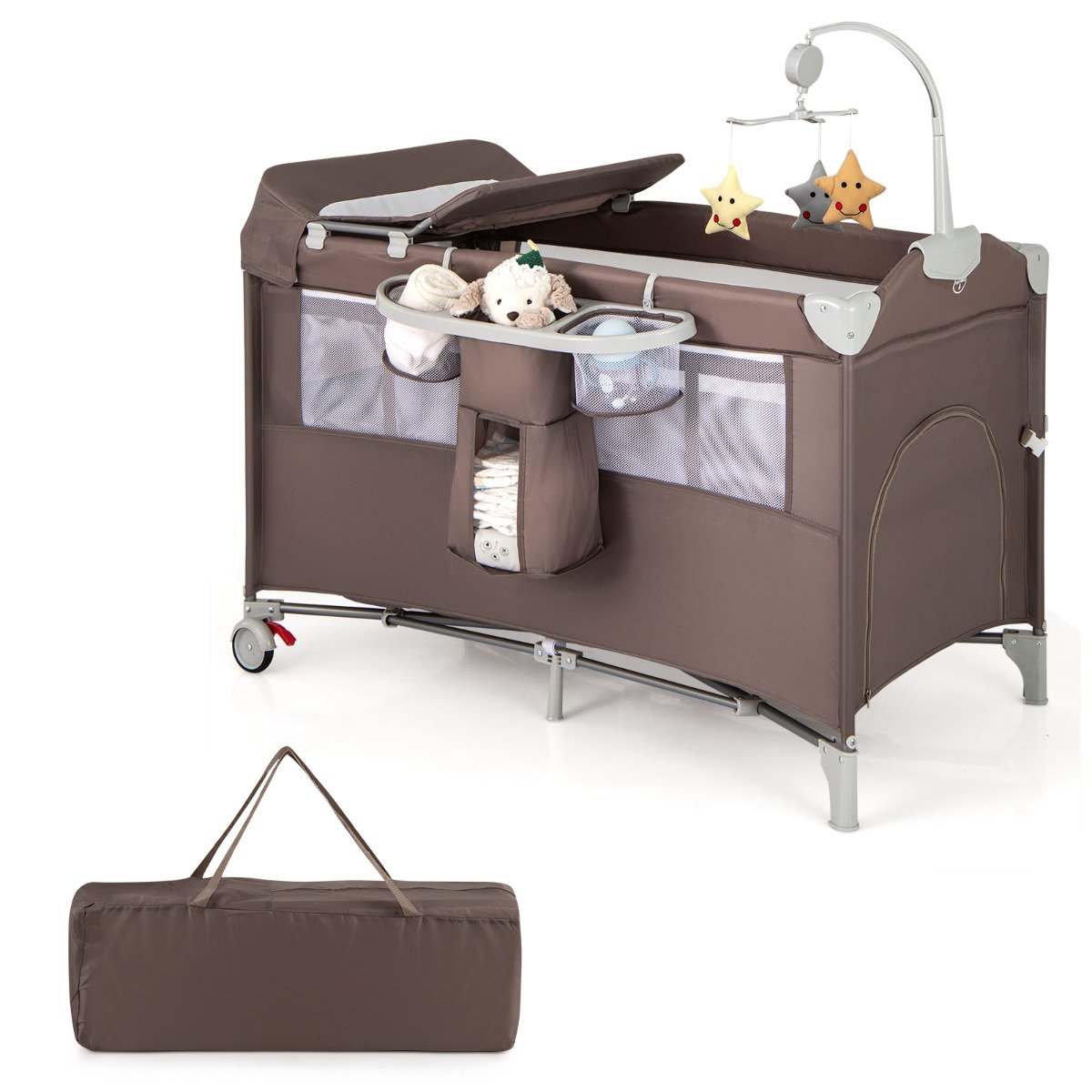 5-In-1 Baby Bassinet Crib Bedside Sleeper Nursery Center-Beige