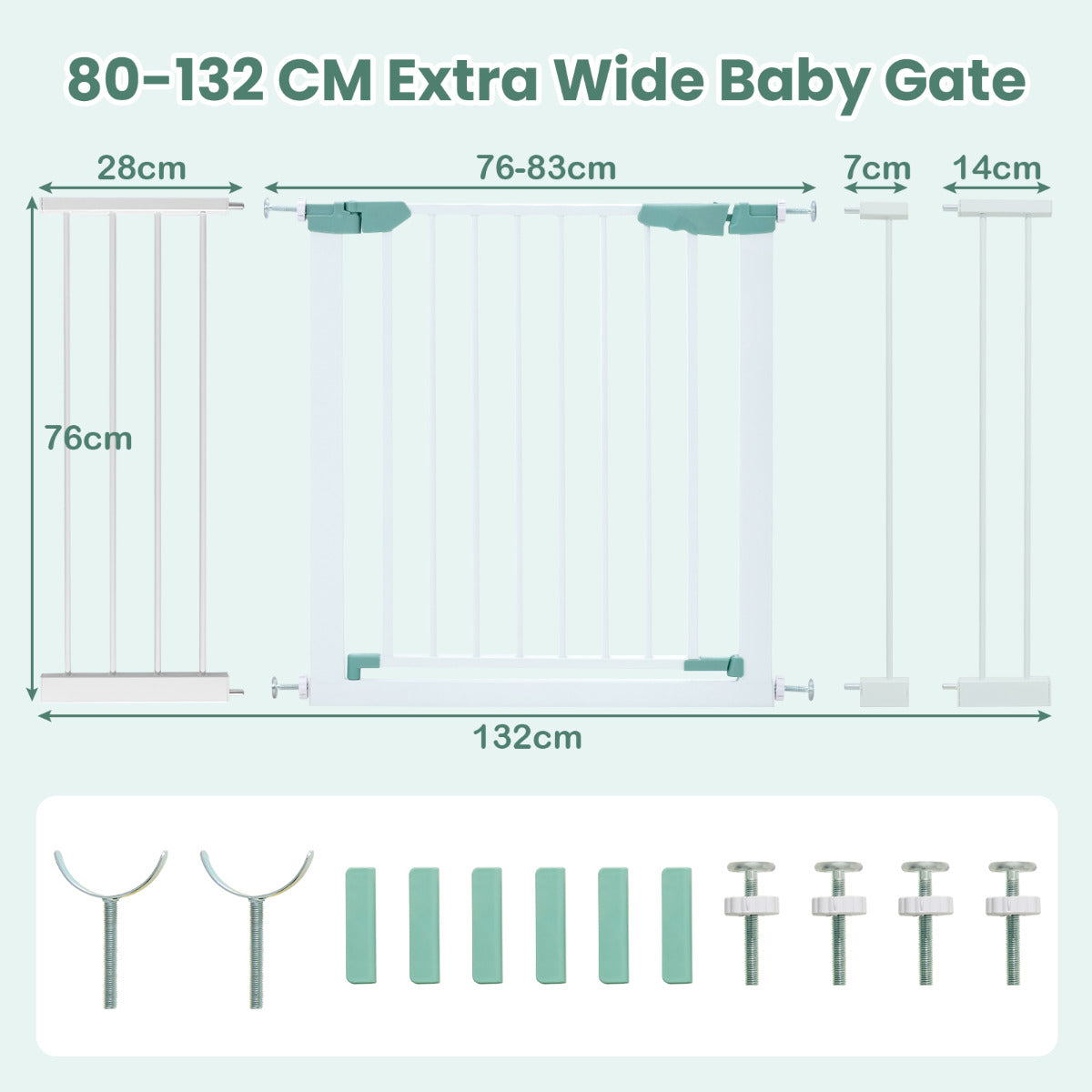 Wide Baby Safety Gate Fits 80-123 CM Openings-White