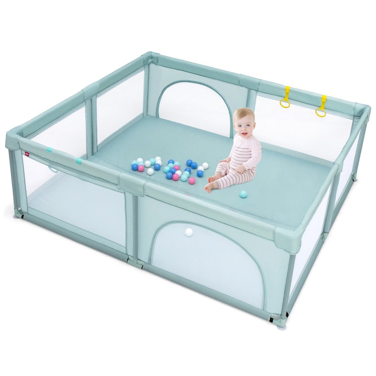 Baby Playpen with 50 Piece Ocean Balls and Non-slip Suction Cups-Dark Grey