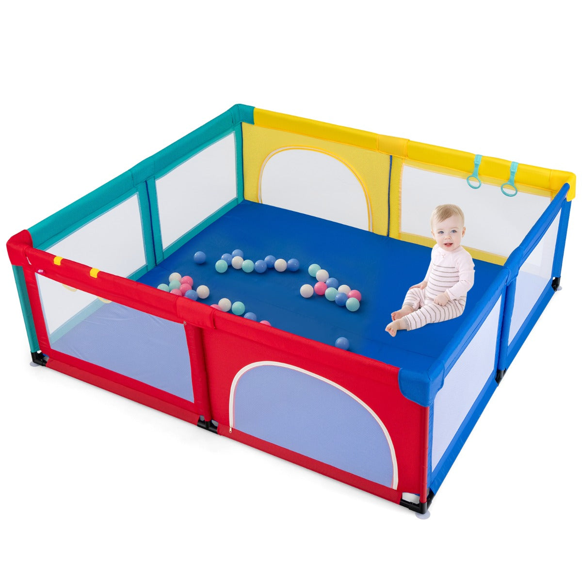 Baby Playpen with 50 Piece Ocean Balls and Non-slip Suction Cups-Dark Grey