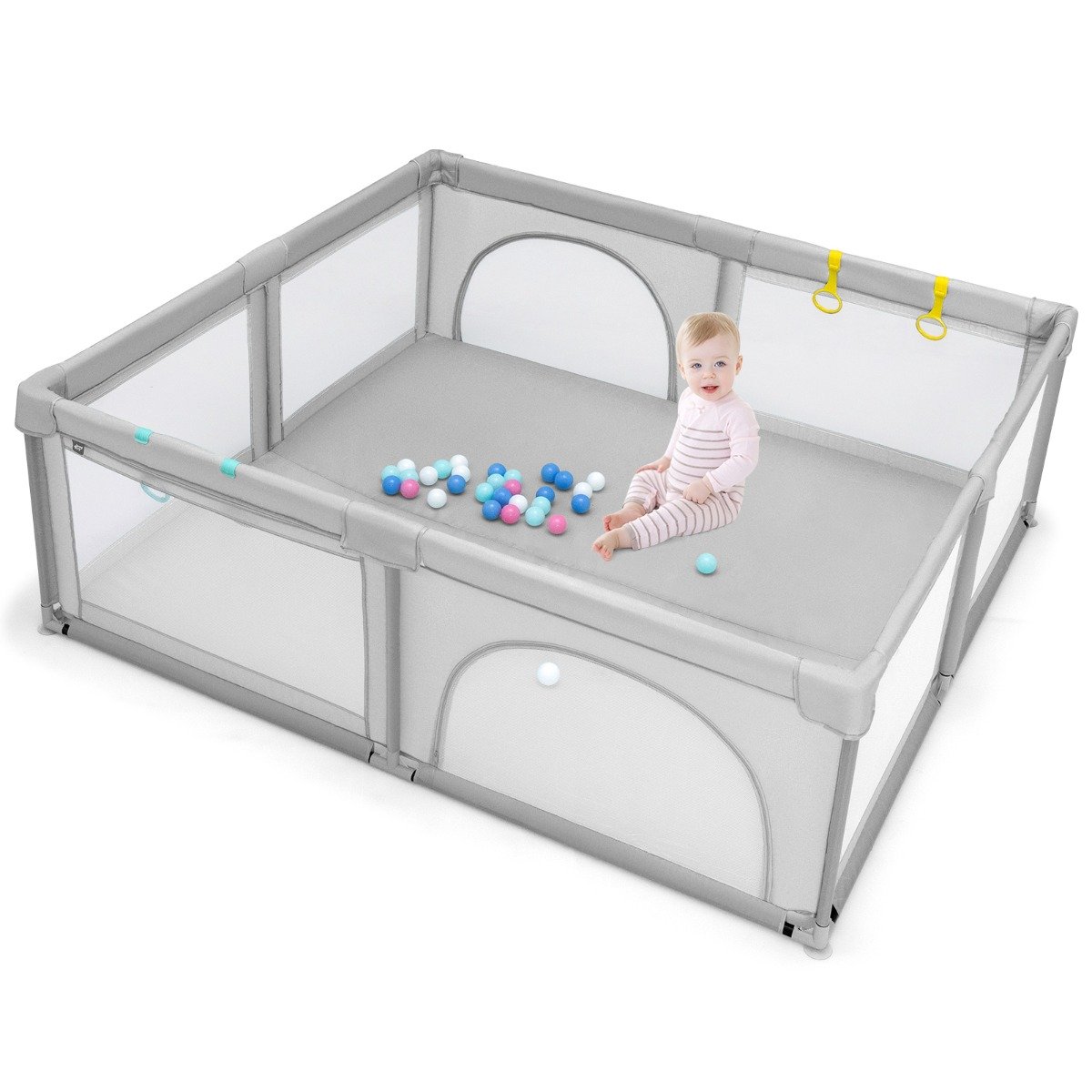 Baby Playpen with 50 Piece Ocean Balls and Non-slip Suction Cups-Dark Grey