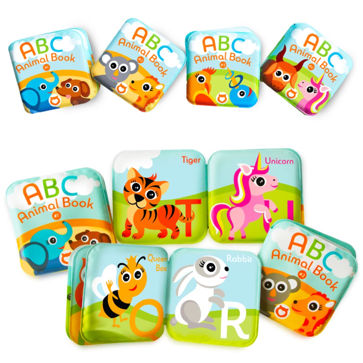 BabyBibi Floating Bath Books – ABC Animals (Set of 4) Waterproof Toddler Bath Toys
