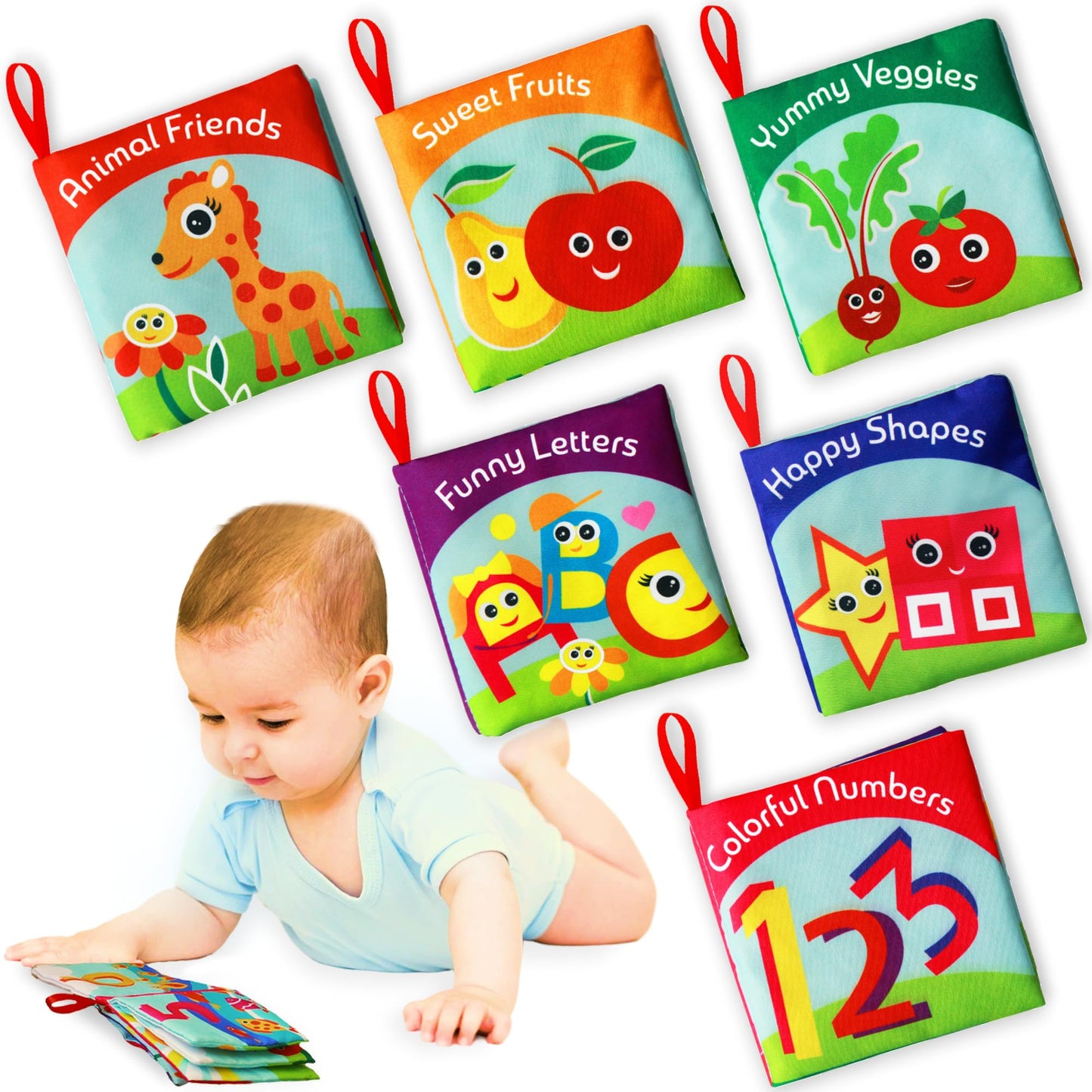 BabyBibi Cloth Books for Babies (Set of 6) – Soft, Durable Books with Crinkle Paper