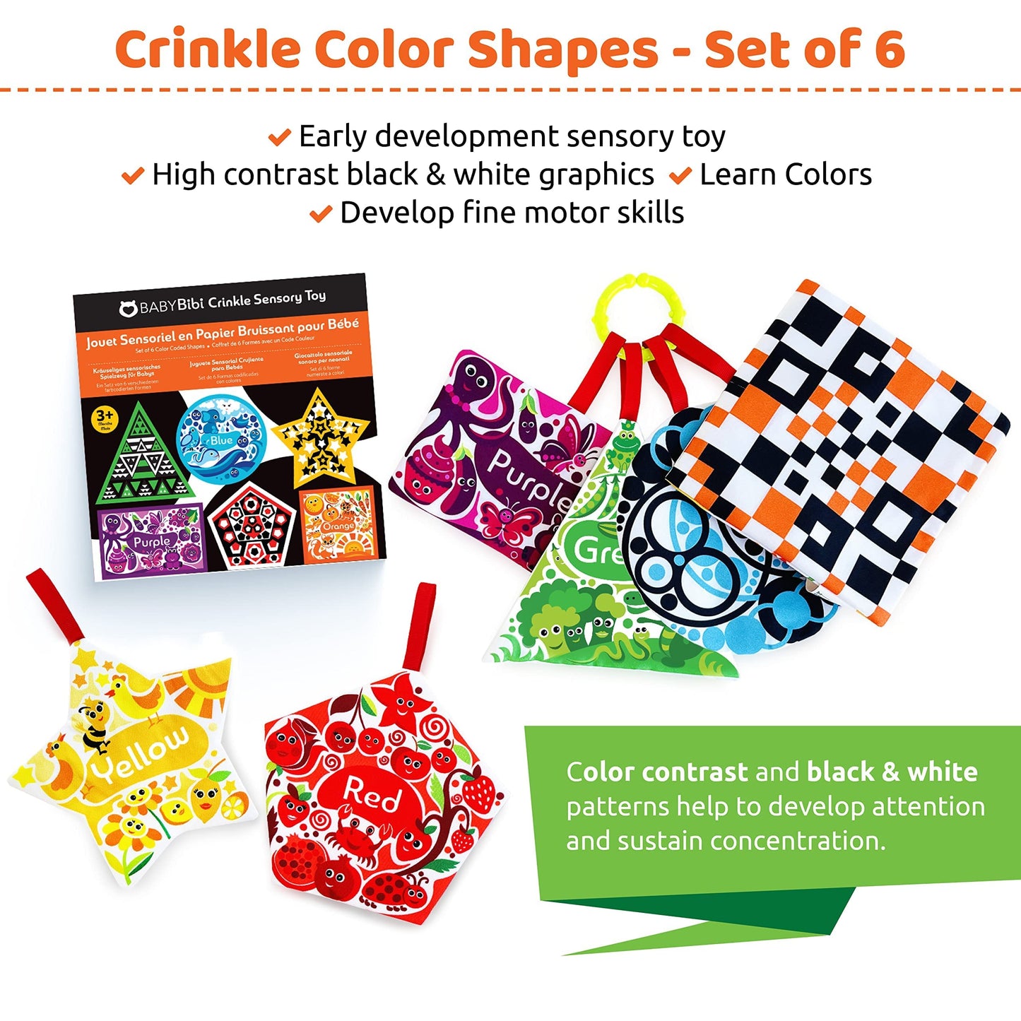 BabyBibi High Contrast Crinkle Shapes – Visual Development Sensory Toy