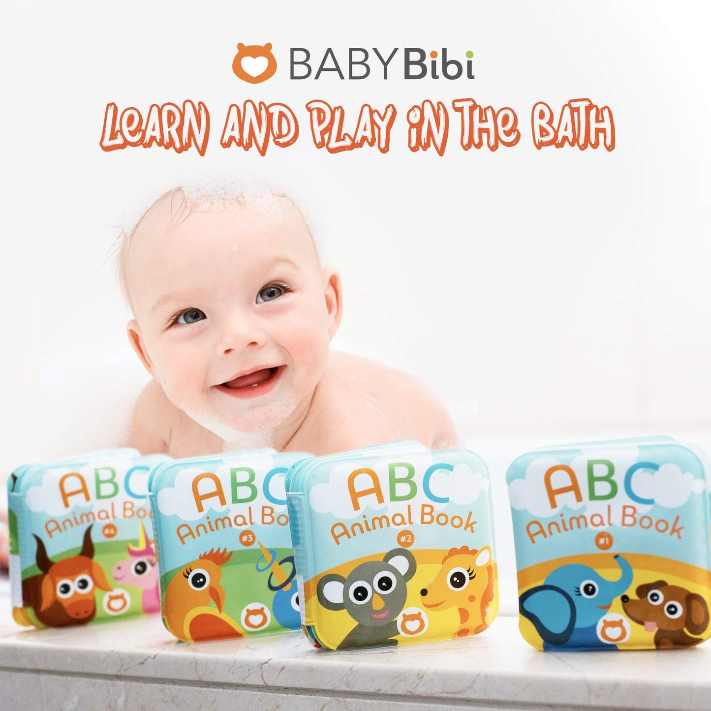 BabyBibi Floating Bath Books – ABC Animals (Set of 4) Waterproof Toddler Bath Toys