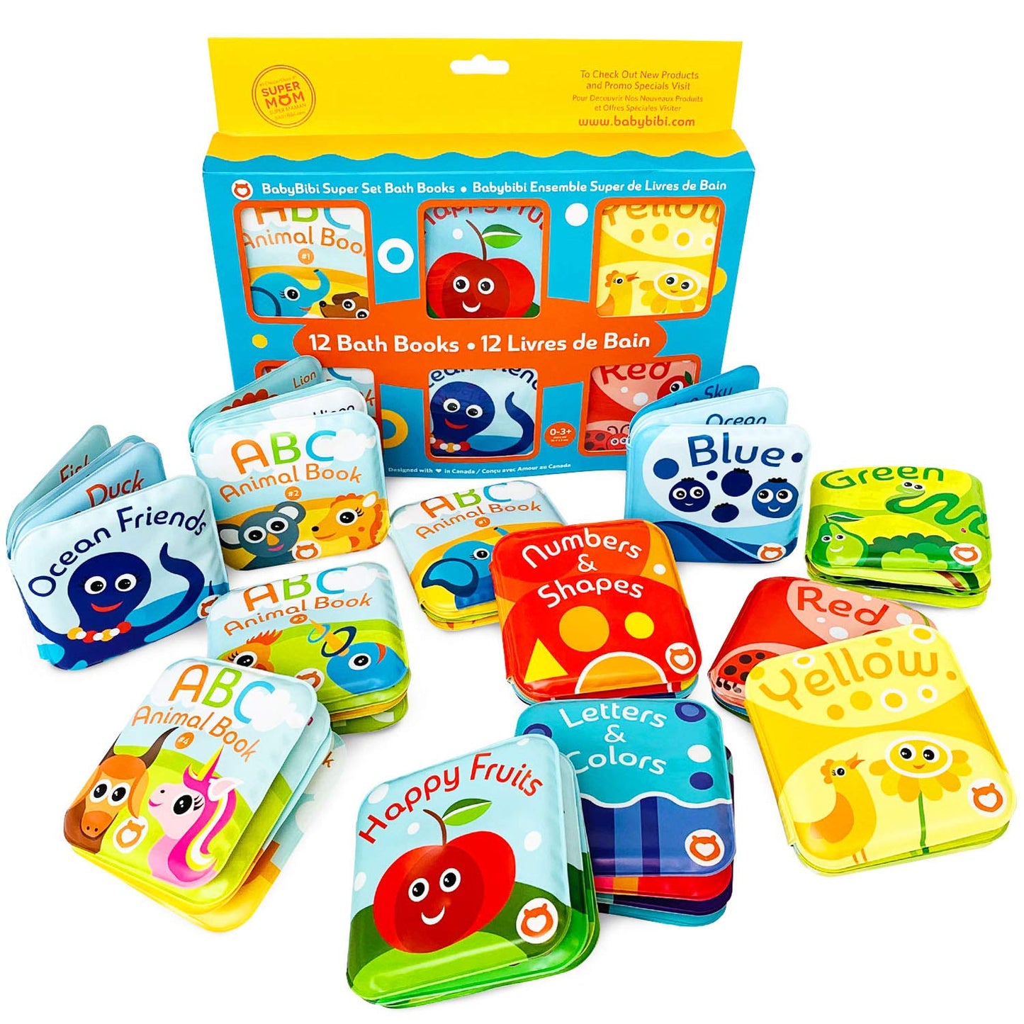 BabyBibi Super Bath Book Set 12 – Fruits, Ocean Friends, ABC & Numbers