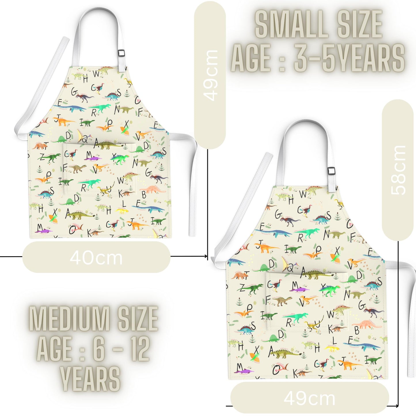 BABYBOET Kids Apron 3-5 yrs – Dinos Alphabet Print, Adjustable Neck, Pocket