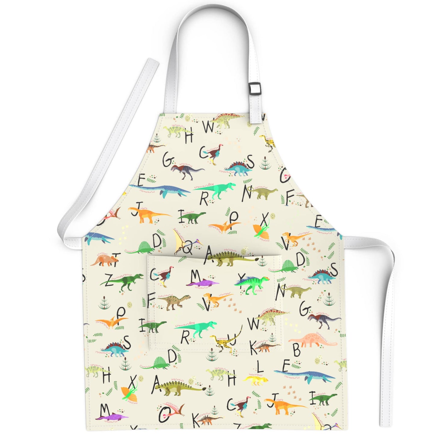 BABYBOET Kids Apron 3-5 yrs – Dinos Alphabet Print, Adjustable Neck, Pocket