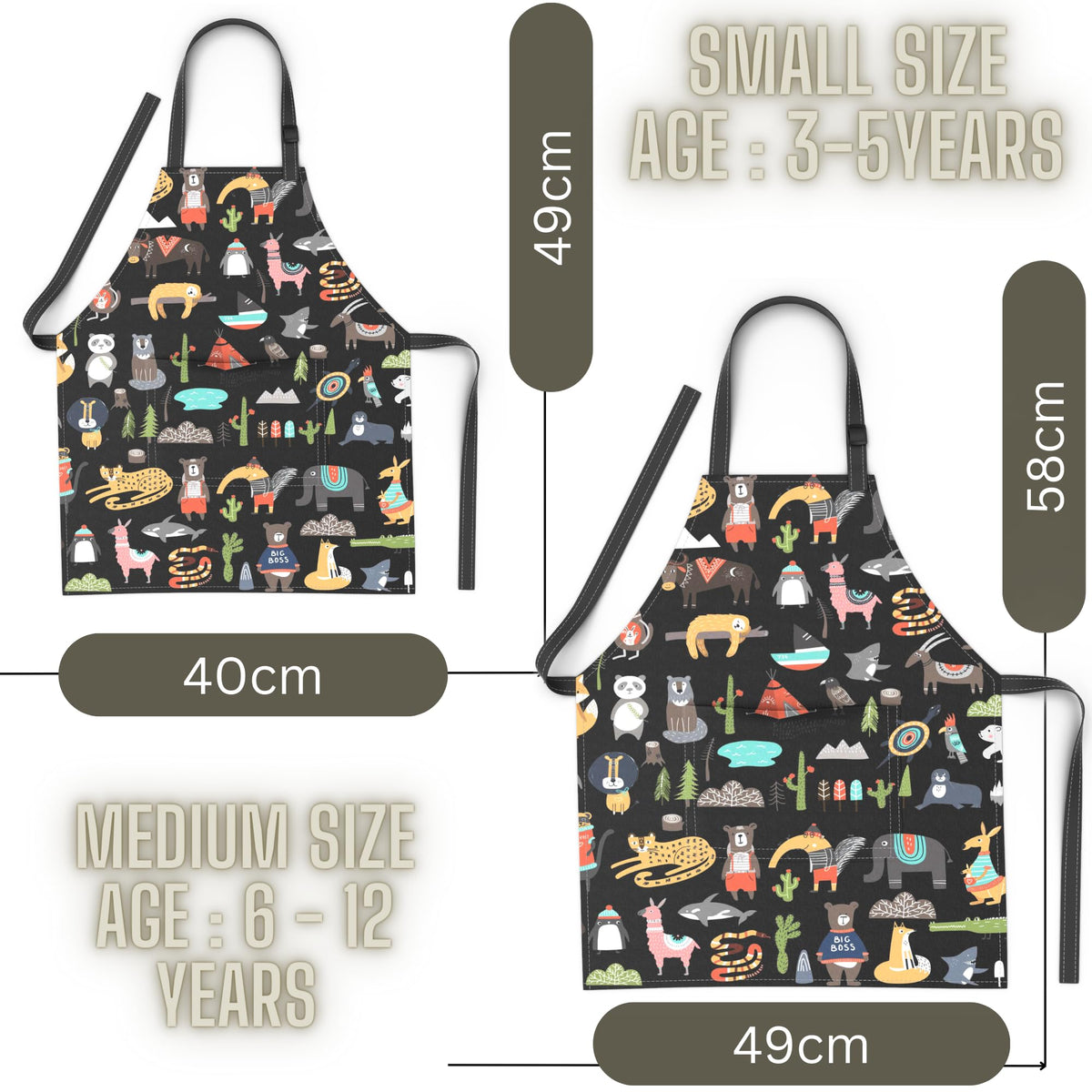 BABYBOET Kids Aprons with Pocket – Adjustable Animal World Toddler Apron