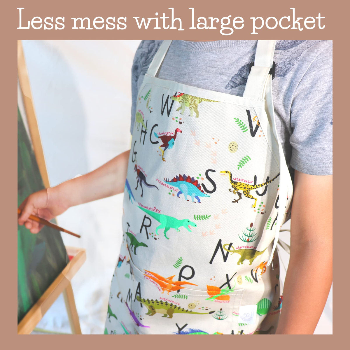 BABYBOET Kids Apron 3-5 yrs – Dinos Alphabet Print, Adjustable Neck, Pocket