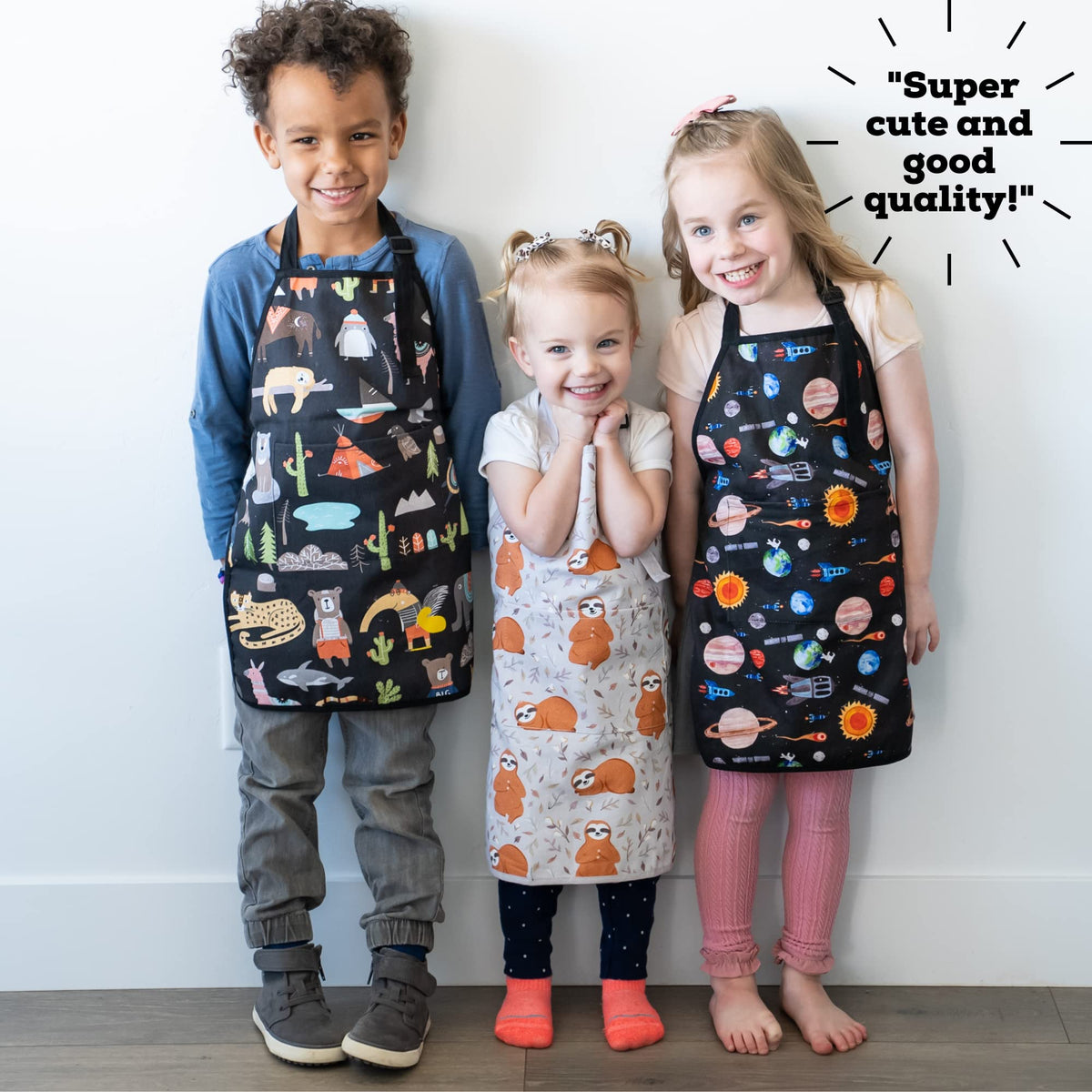 BABYBOET Kids Aprons with Pocket – Adjustable Animal World Toddler Apron