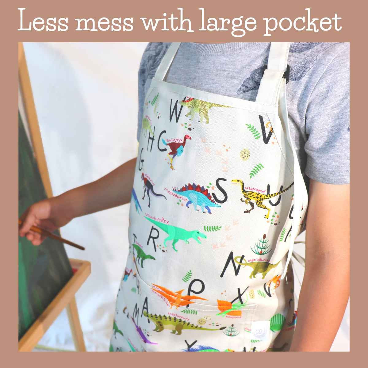 BABYBOET Kids Apron 3-5 yrs – Dinos Alphabet Print, Adjustable Neck, Pocket
