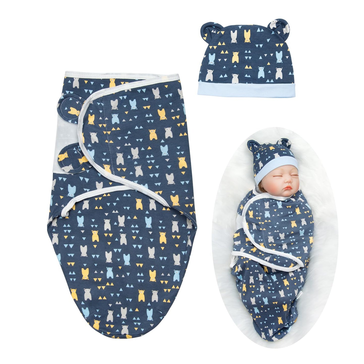 Babyfere Reborn Doll Blanket Set – Soft Blue Bear 2pc for 17-22 Inch Dolls