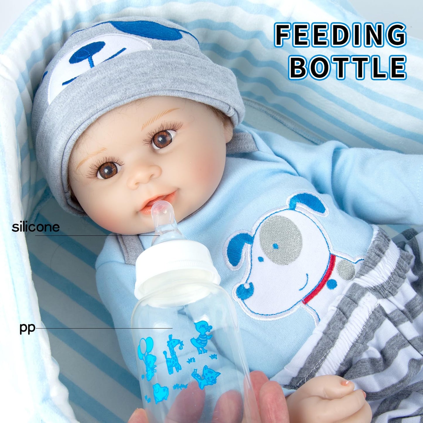 Babyfere 9-Piece Blue Dog Doll Clothes Set for 17-22 Inch Reborn Dolls – Basket, Blanket & Accessories