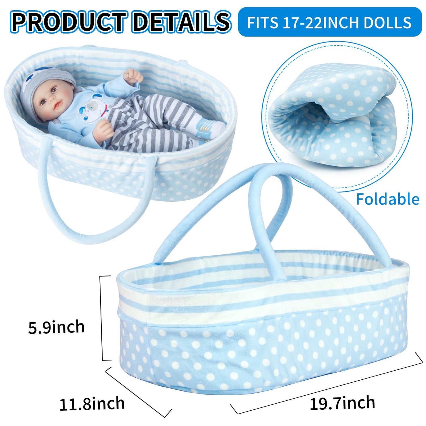 Babyfere 9-Piece Blue Dog Doll Clothes Set for 17-22 Inch Reborn Dolls – Basket, Blanket & Accessories