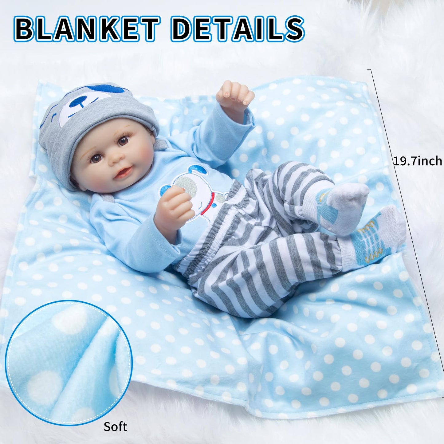 Babyfere 9-Piece Blue Dog Doll Clothes Set for 17-22 Inch Reborn Dolls – Basket, Blanket & Accessories