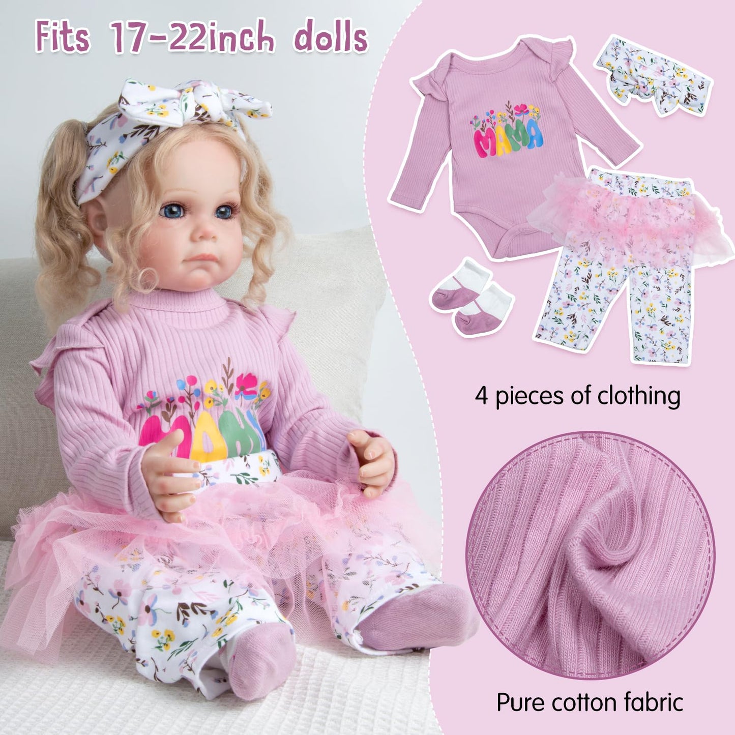 Babyfere 12 Pcs Reborn Doll Clothes Set with Purple Unicorn Backpack for 20-22 Inch Dolls