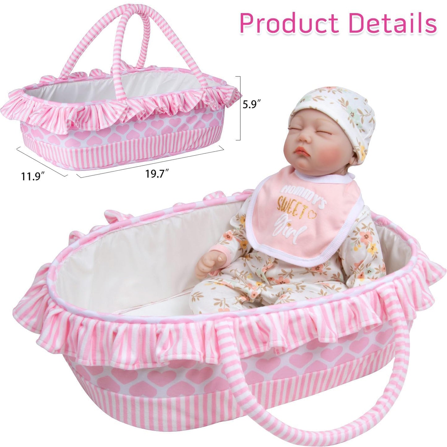 Babyfere 13-Pcs Reborn Doll Clothes Set with Bassinet, Pacifier & Diapers for 17-22 Inch Dolls