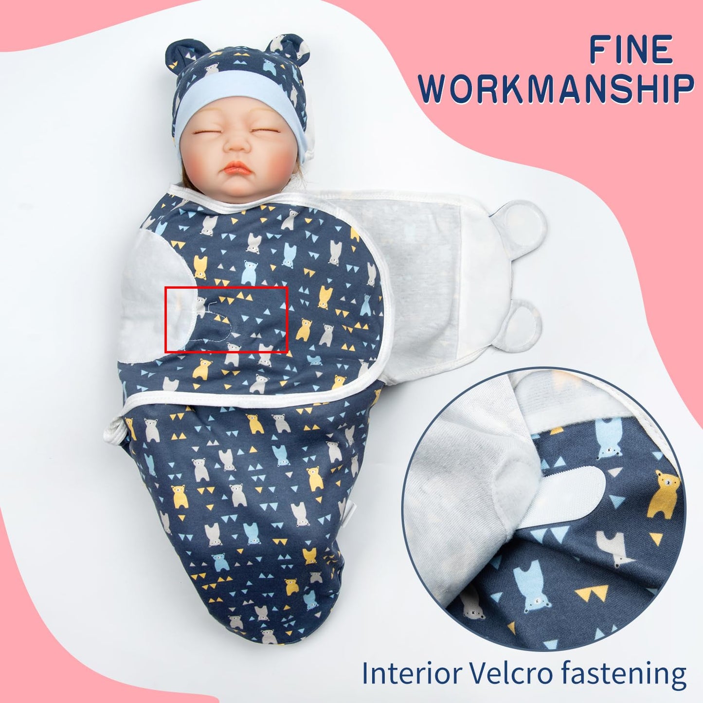 Babyfere Reborn Doll Blanket Set – Soft Blue Bear 2pc for 17-22 Inch Dolls