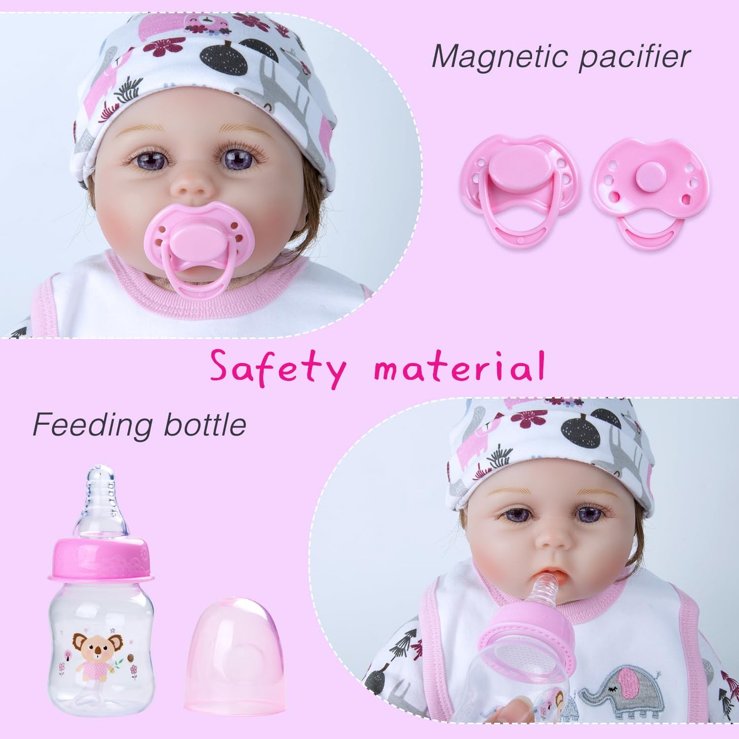 Babyfere 13PCS Reborn Doll Clothes Set for 18-22 Inch Dolls – Pink Elephant Bassinet & Accessories