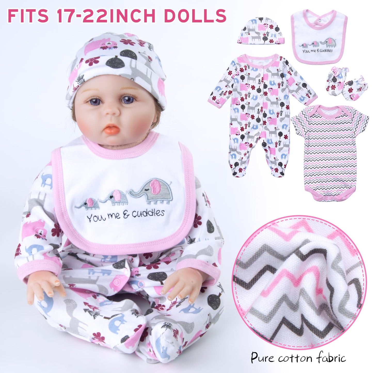 Babyfere 10-Piece Reborn Doll Clothes & Accessories Set - Pink Animal Print (17-22 Inch Dolls)