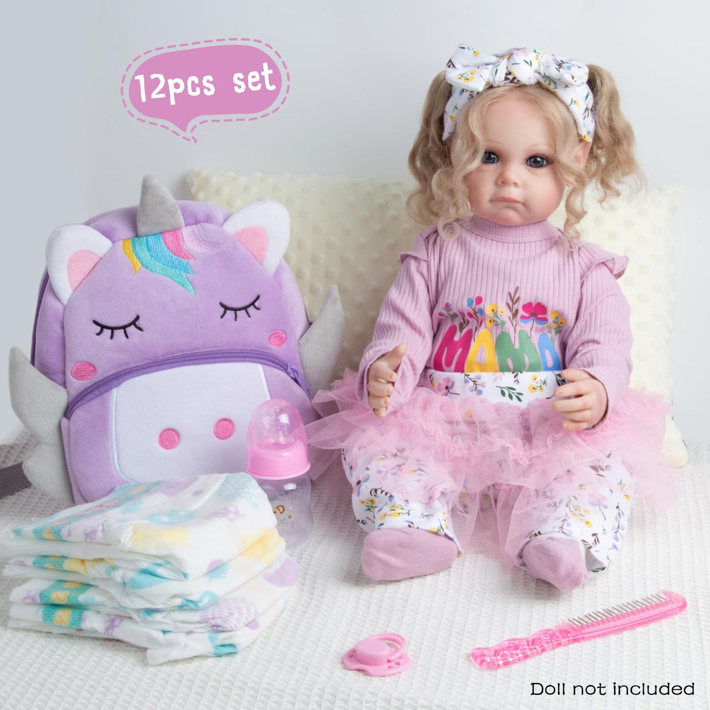 Babyfere 12 Pcs Reborn Doll Clothes Set with Purple Unicorn Backpack for 20-22 Inch Dolls