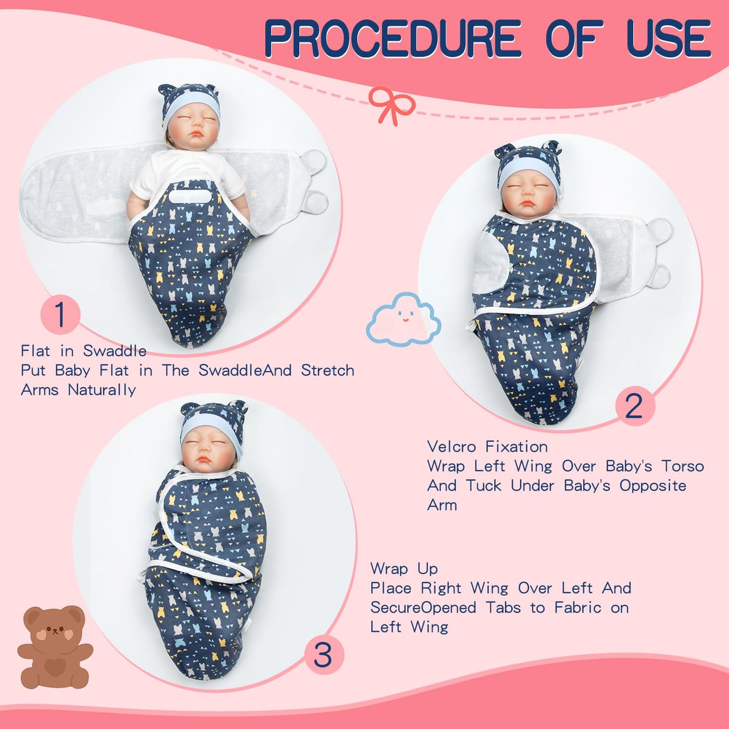 Babyfere Reborn Doll Blanket Set – Soft Blue Bear 2pc for 17-22 Inch Dolls