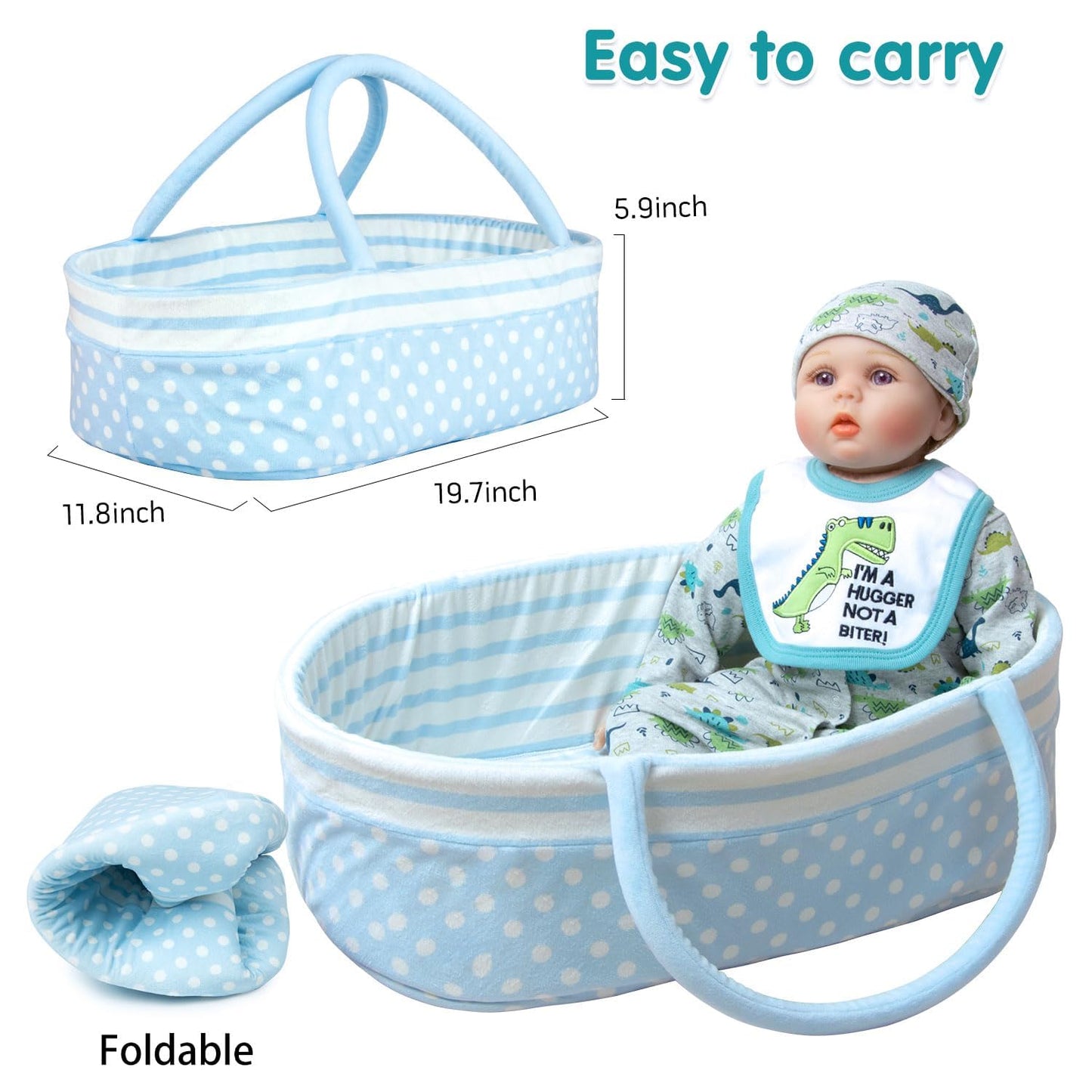 13-Piece Dinosaur Doll Clothes Set for 17-22in Reborn Dolls + Bassinet | Babyfere