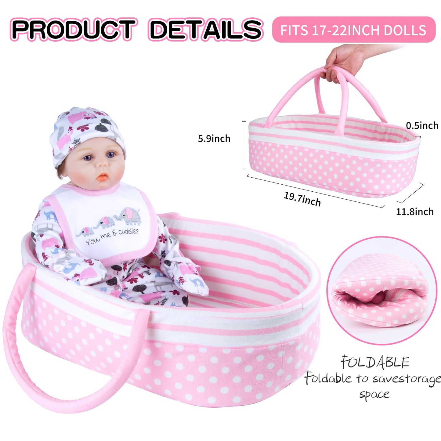 Babyfere 10-Piece Reborn Doll Clothes & Accessories Set - Pink Animal Print (17-22 Inch Dolls)