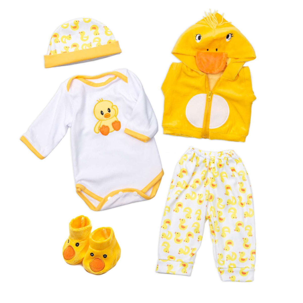 Babyfere Yellow Duck 4-Piece Outfit Set for 16-18 Inch Reborn Dolls