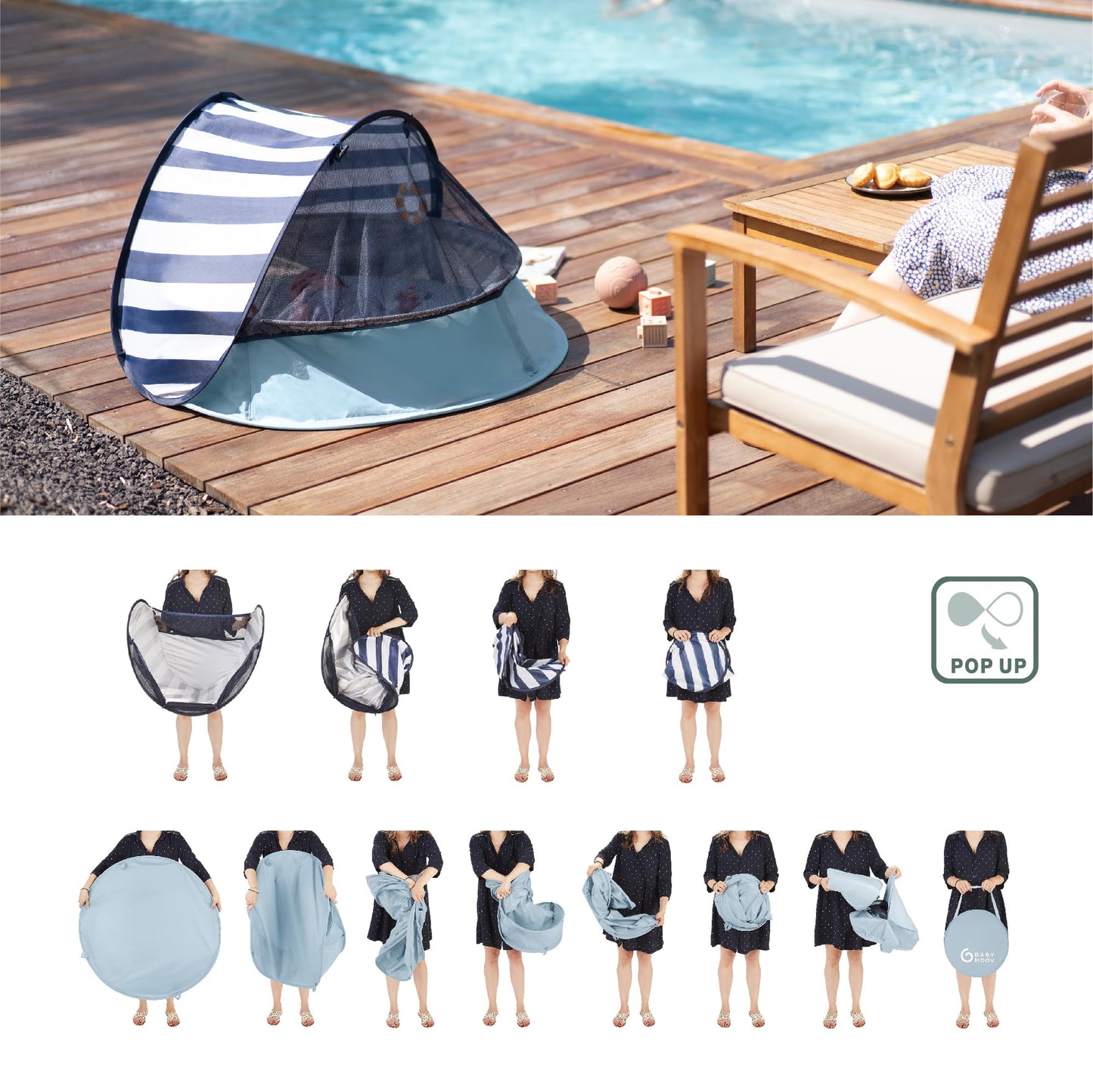Babymoov Aquani 3-in-1 Pop Up Tent, Kiddie Pool & Play Area – Marine