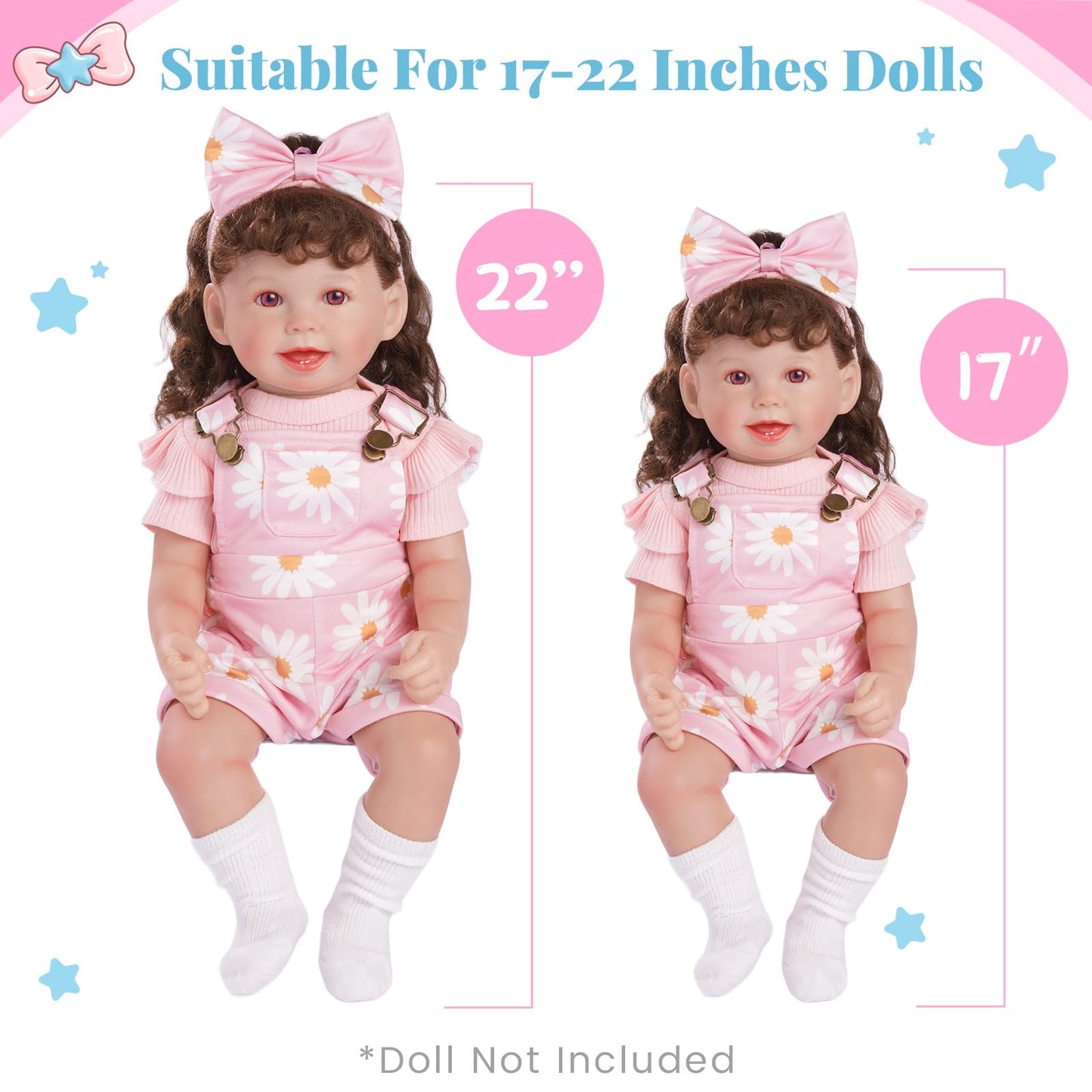 BABESIDE 4 Pcs Reborn Baby Doll Clothes Set for 17–22 Inch Dolls | Pink Floral Overalls & Accessories