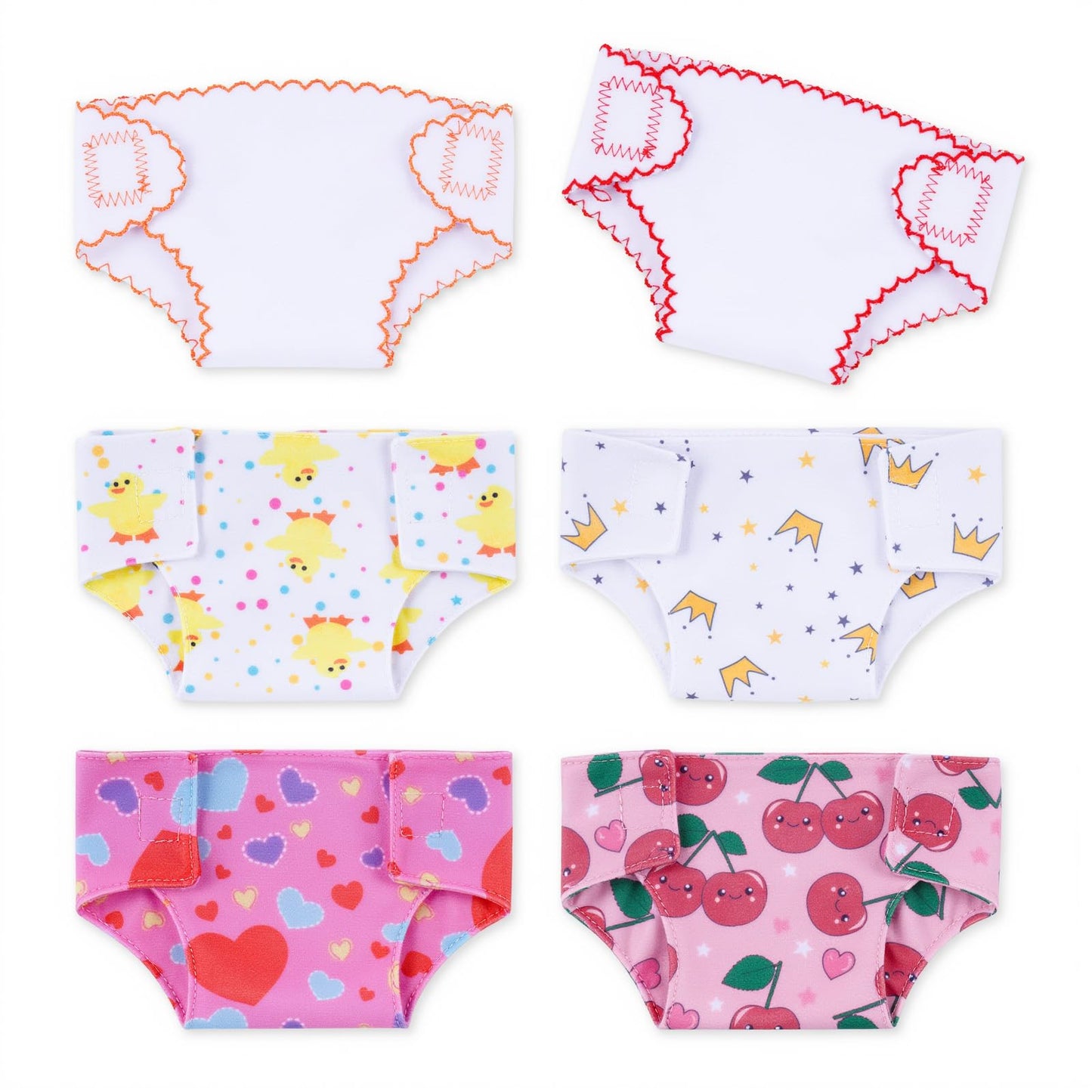 BABESIDE 6 Pcs Patterned Doll Diapers for 12-15 Inch Dolls | Reusable & Washable