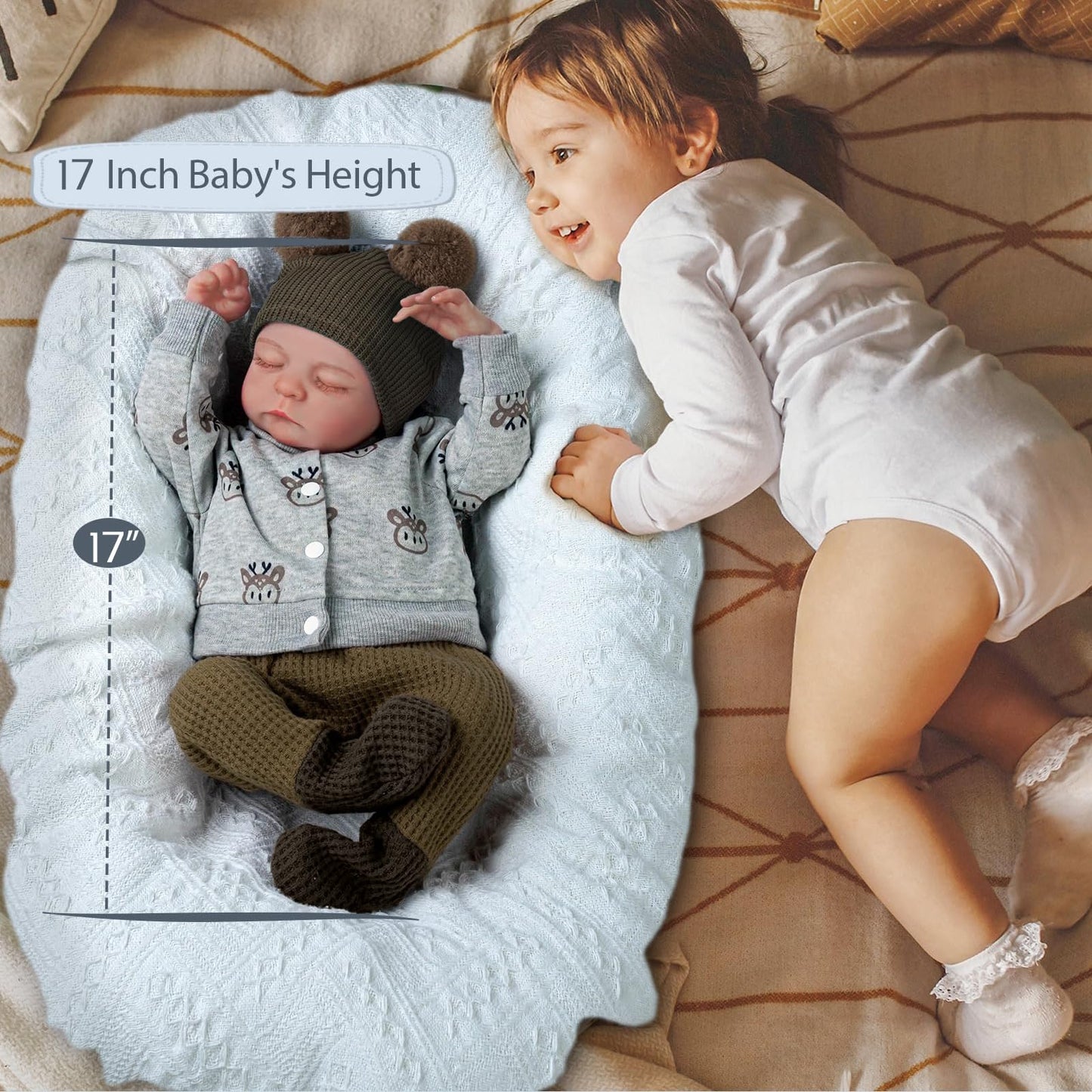 BABESIDE Lifelike Reborn Baby Doll Boy, 17-Inch Poseable Full Vinyl – Realistic Newborn with Gift Set