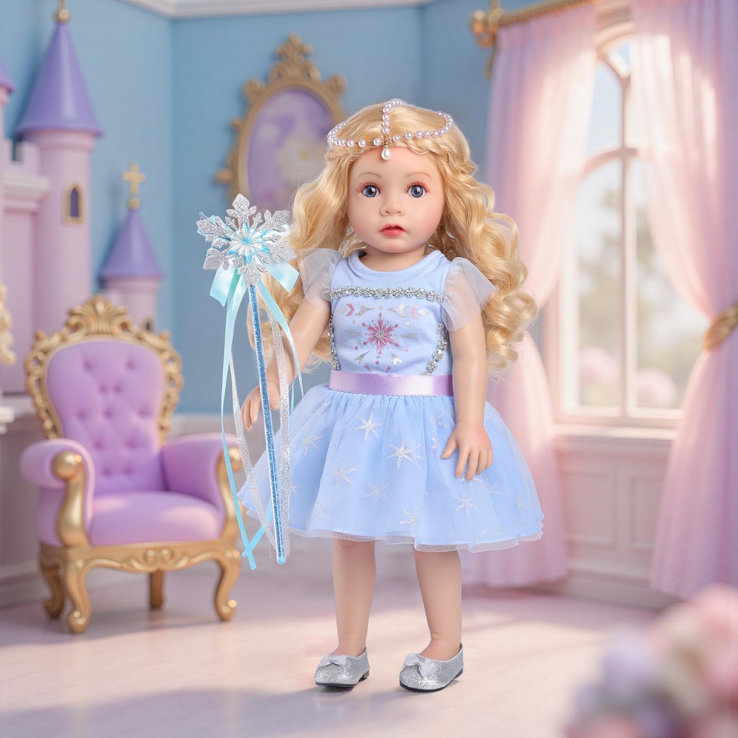BABESIDE American 16-Inch Ice & Snow Magic Doll – Princess Dress, Wand & Accessory Kit