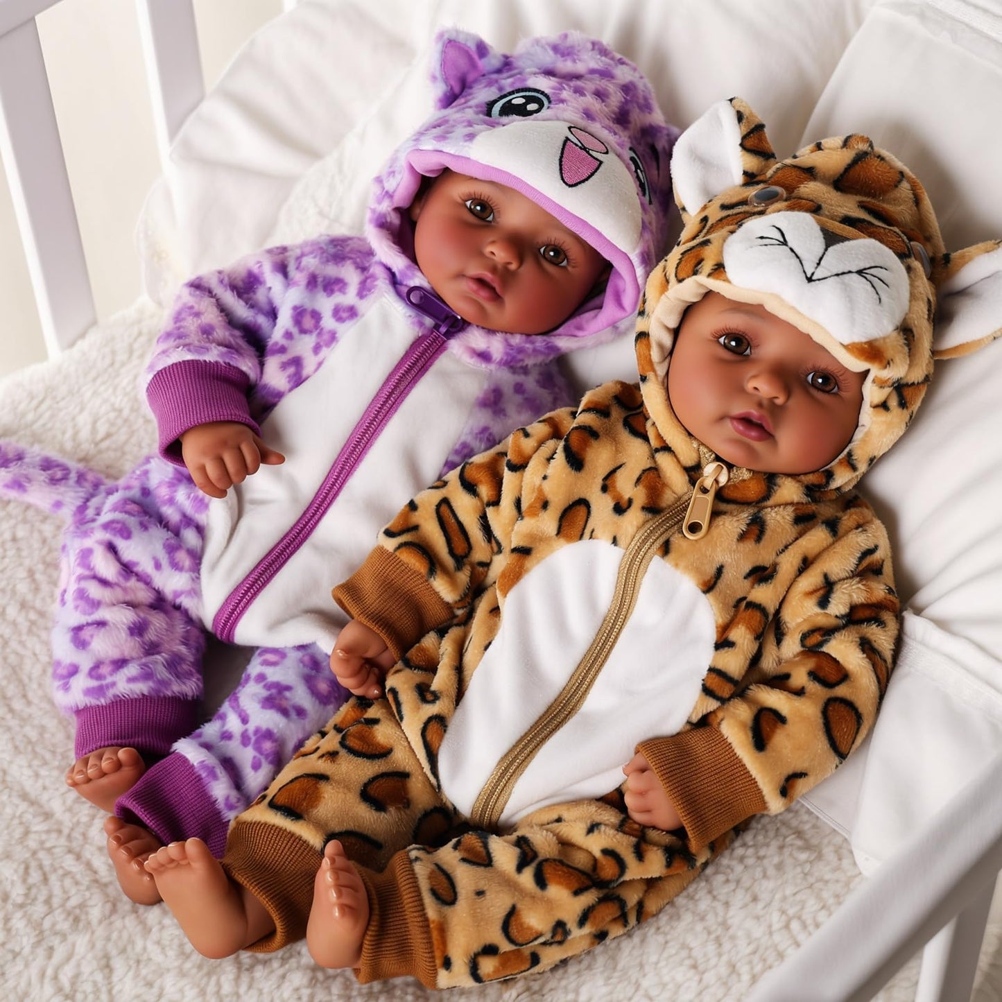 BABESIDE Twin Baby Dolls (17-inch) – Realistic Soft Cloth Body with Brown Eyes for 3+ Years