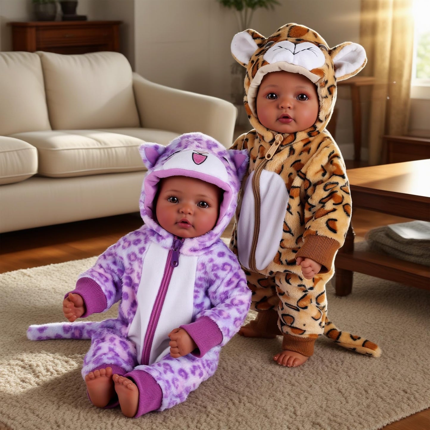 BABESIDE Twin Baby Dolls (17-inch) – Realistic Soft Cloth Body with Brown Eyes for 3+ Years