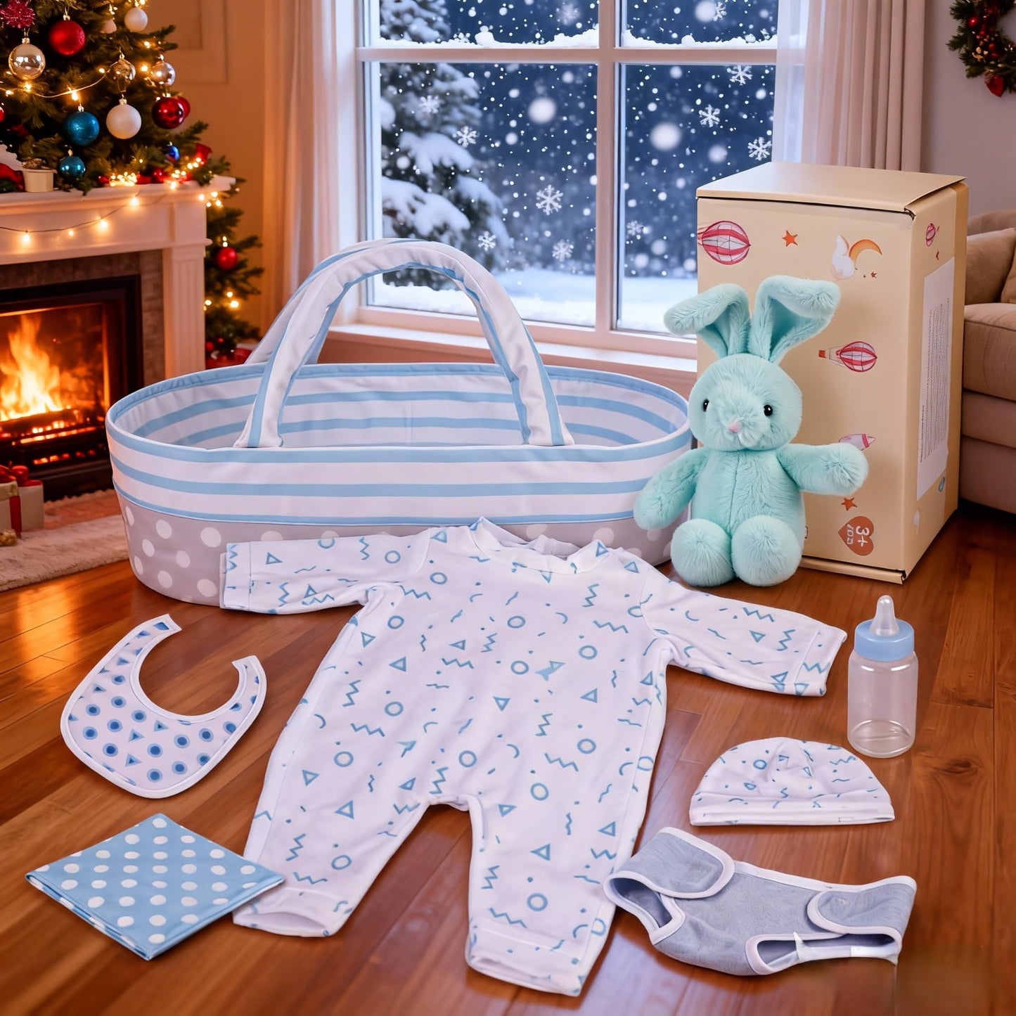 BABESIDE 8-Piece Reborn Doll Accessories Set with Bassinet for 17–22 Inch Dolls