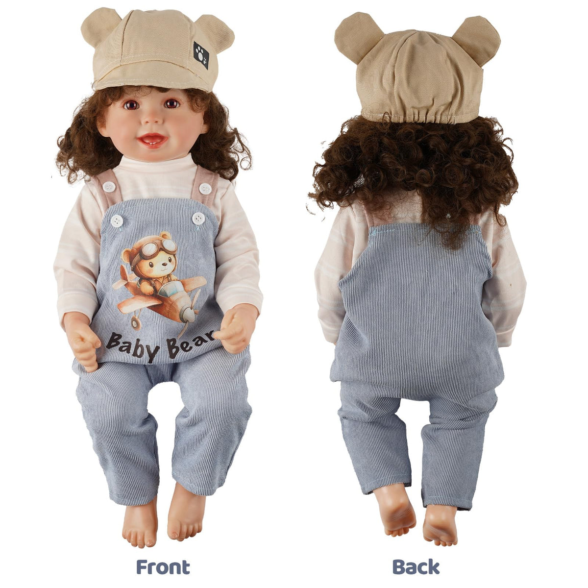 BABESIDE 4 Pcs Reborn Doll Clothes Set for 17-22 Inch Dolls - Blue Overalls, Hat & Pacifier Clip