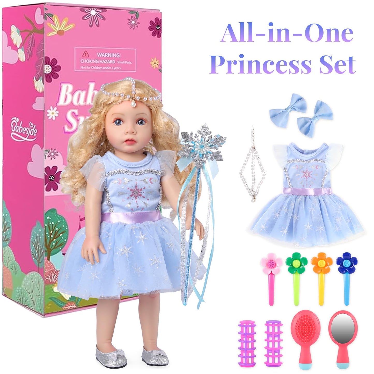 BABESIDE American 16-Inch Ice & Snow Magic Doll – Princess Dress, Wand & Accessory Kit