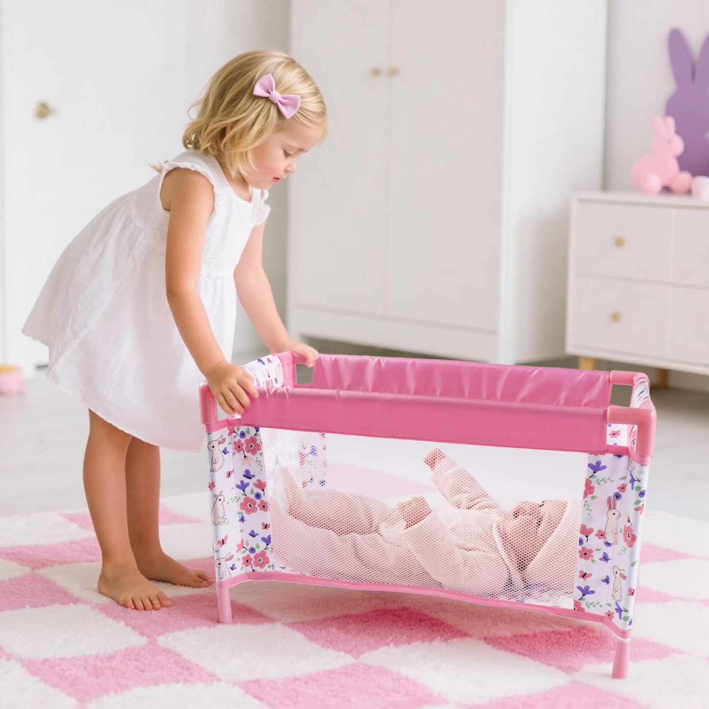BABESIDE Reborn Baby Doll Crib – Foldable 18–20 Inch Doll Bed with Storage Bag