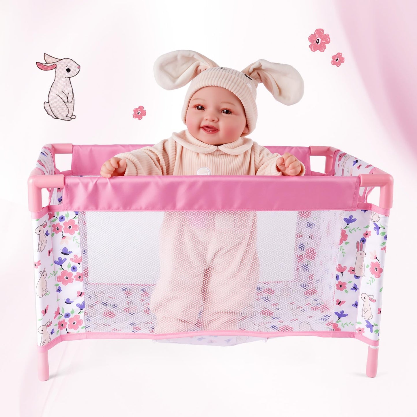 BABESIDE Reborn Baby Doll Crib – Foldable 18–20 Inch Doll Bed with Storage Bag