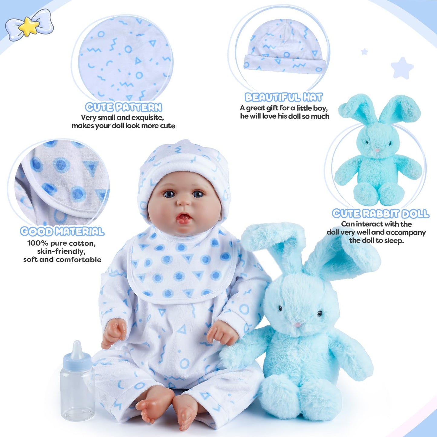 BABESIDE 8-Piece Reborn Doll Accessories Set with Bassinet for 17–22 Inch Dolls