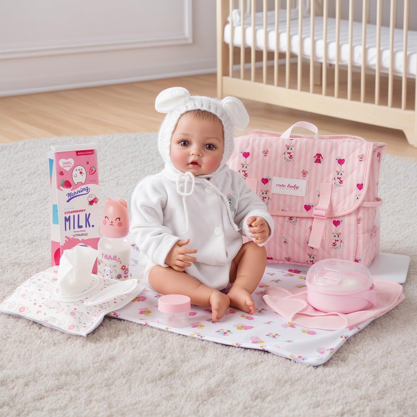 BABESIDE 9 Pcs Reborn Doll Accessories Set for 17-22 Inch Dolls — Feeding & Care Kit