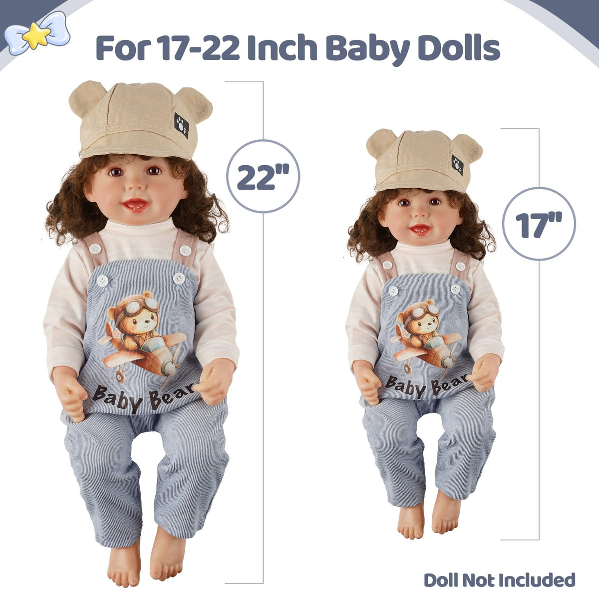 BABESIDE 4 Pcs Reborn Doll Clothes Set for 17-22 Inch Dolls - Blue Overalls, Hat & Pacifier Clip