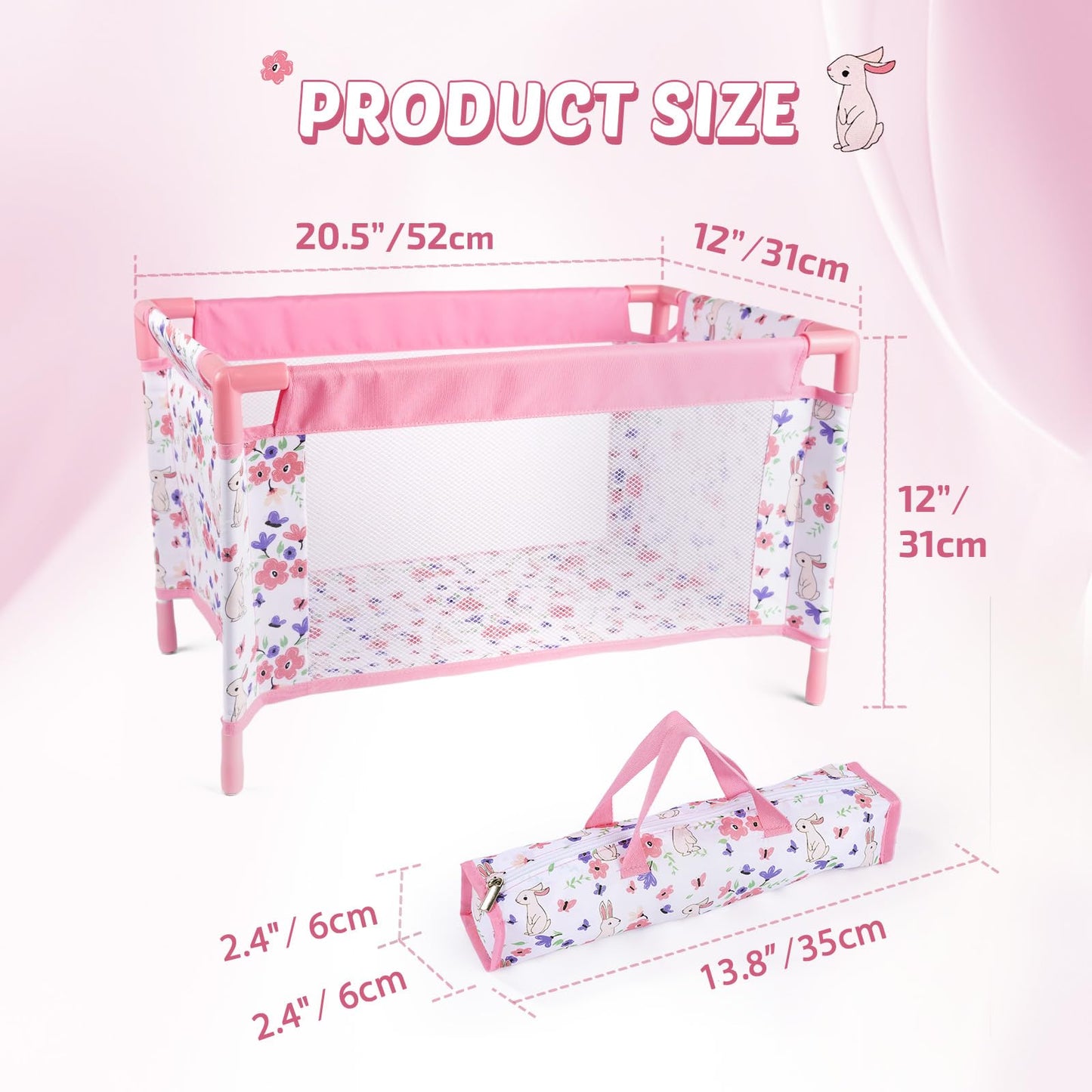 BABESIDE Reborn Baby Doll Crib – Foldable 18–20 Inch Doll Bed with Storage Bag
